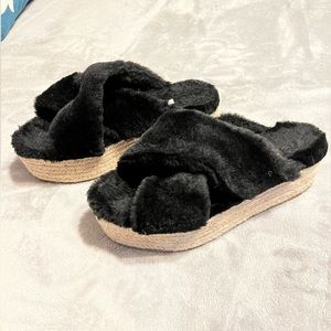 Miu Miu Fuzzy Black Crisscross Espadrille Platforms